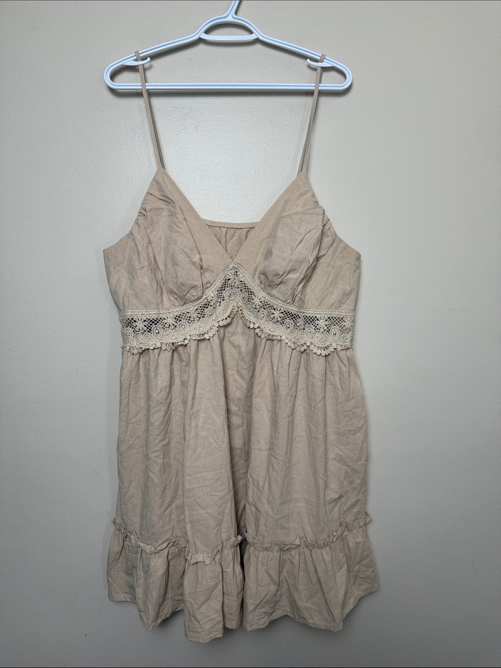 Shein 100% cotton Beige Crochet-Trim Summer Dress size M to L